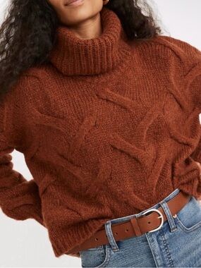 Madewell Somervell Cable Turtleneck Sweater XL Heather Cinnabar Rust Womens